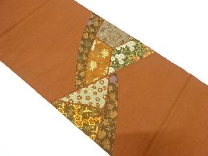 手織り紬切り嵌め鶴に花唐草・菊模様織出し袋帯